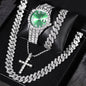 Diamond Luxury Steel Belt Quartz Watch Cuban Bracelet